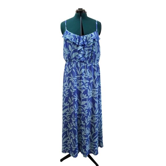 Lane Bryant Blue Floral Ruffle Maxi Dress 18/20 Plus Size Adjustable Straps Boho - Picture 2 of 8